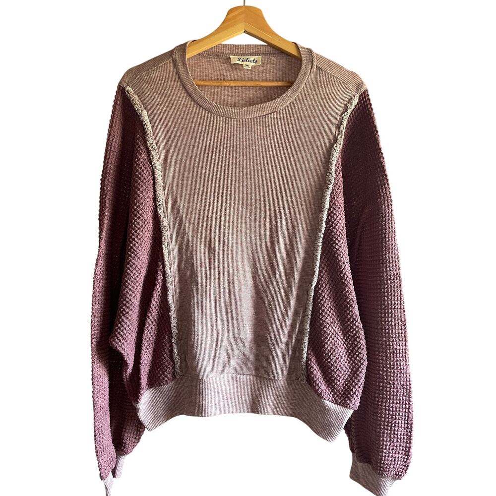 LISTICLE Women’s Top Boutique Blouse M Waffle Knit Color Block Grunge Casual